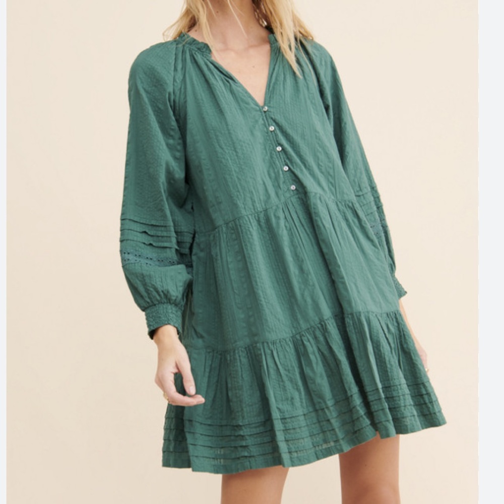 Anthropologie Carrie Tiered Tunic Dress Green Medium